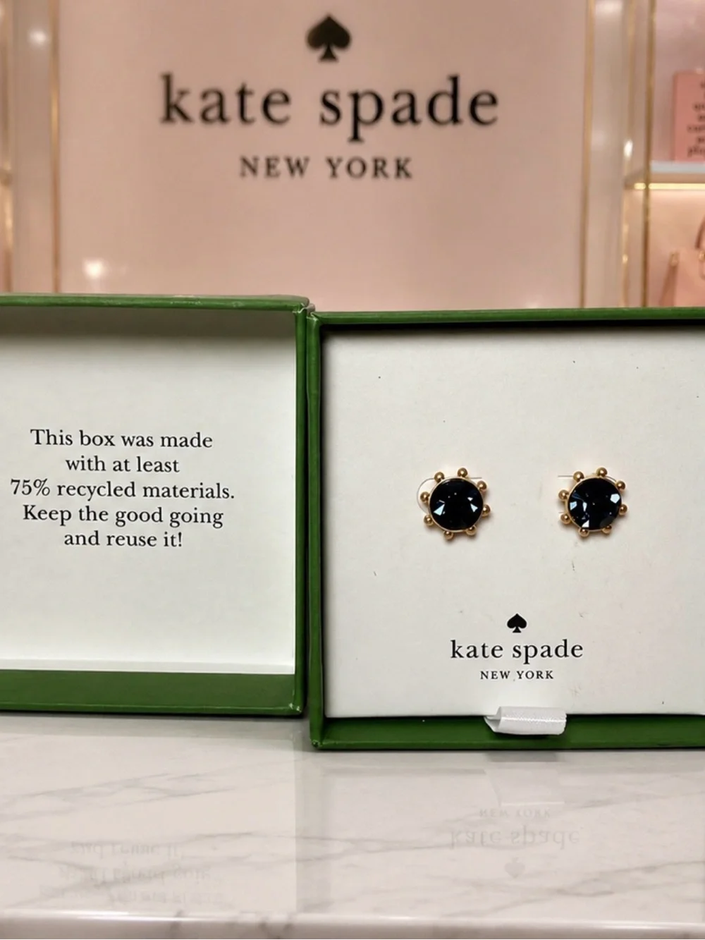kate spade Navy Crystal Gold Beaded Stud Earrings